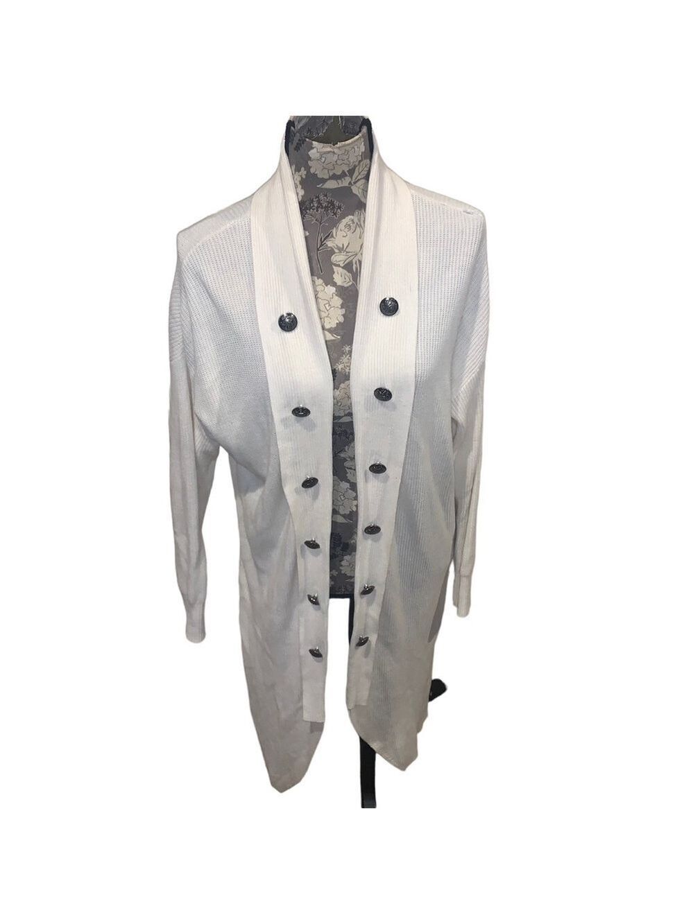 NEW YORK & COMPANY Ivory Knit Long Collared Cardigan size large